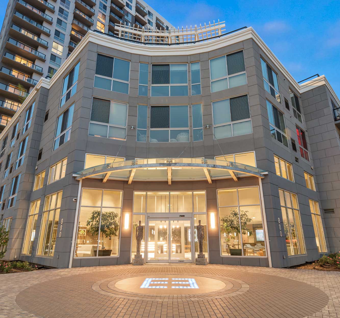 Front entrance to the Escape building at Harbor Point Stamford, CT